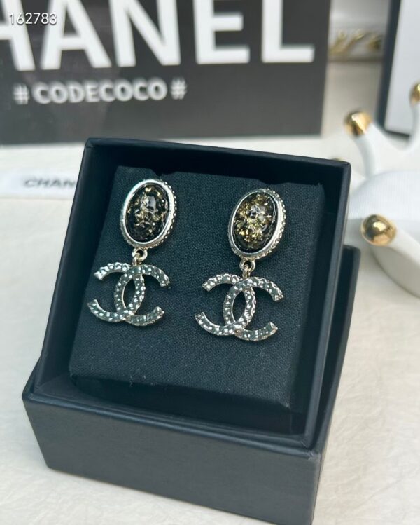 CHANEL新ブラック楕円ラバーダブルCイヤリングcc01902 - 画像 (5)