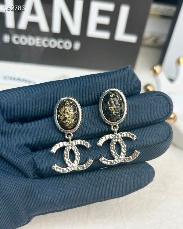 CHANEL新ブラック楕円ラバーダブルCイヤリングcc01902 - 画像 (6)