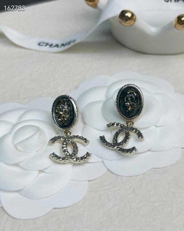 CHANEL新ブラック楕円ラバーダブルCイヤリングcc01902 - 画像 (2)